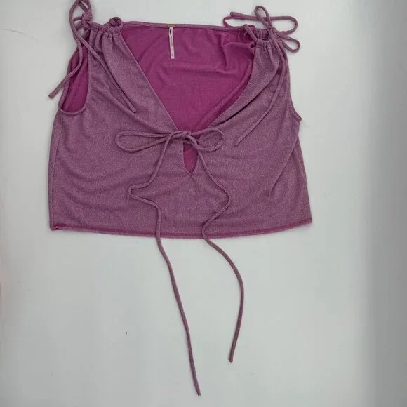 Free People Women's XS Sparkly Pink Metallic Crop Top With Adjustable Ties - Picture 4 of 12